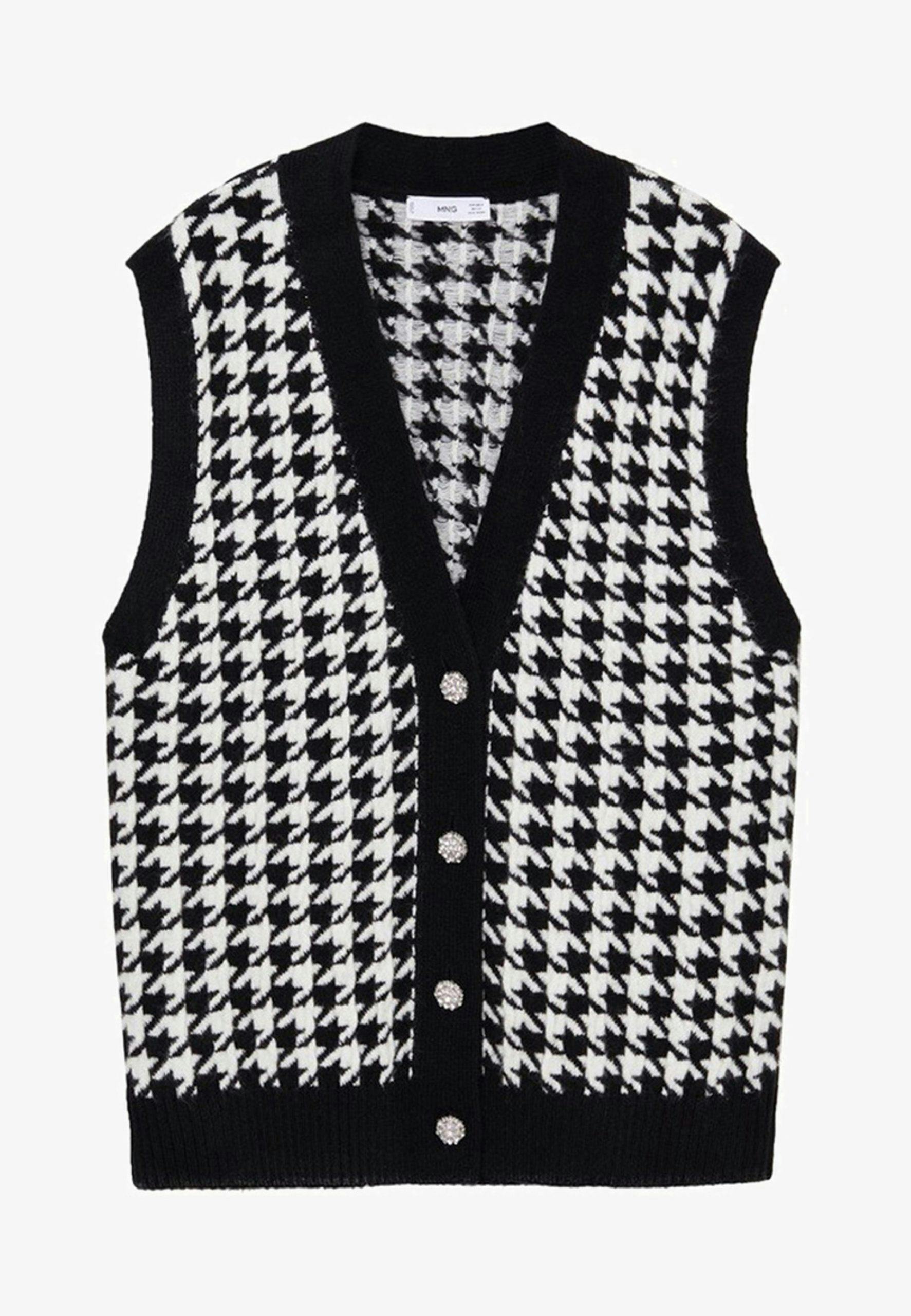 c75b853fd5a240b5976898b8a60bb85d Mango vest pati hundetannsmønster svart hvit knapper